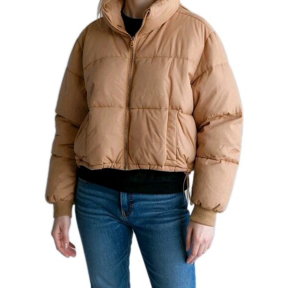 Hollister Ultimate Puffer Cropped Jacket XXL Camel Tan Windproof Packable Gorp - Picture 2 of 16